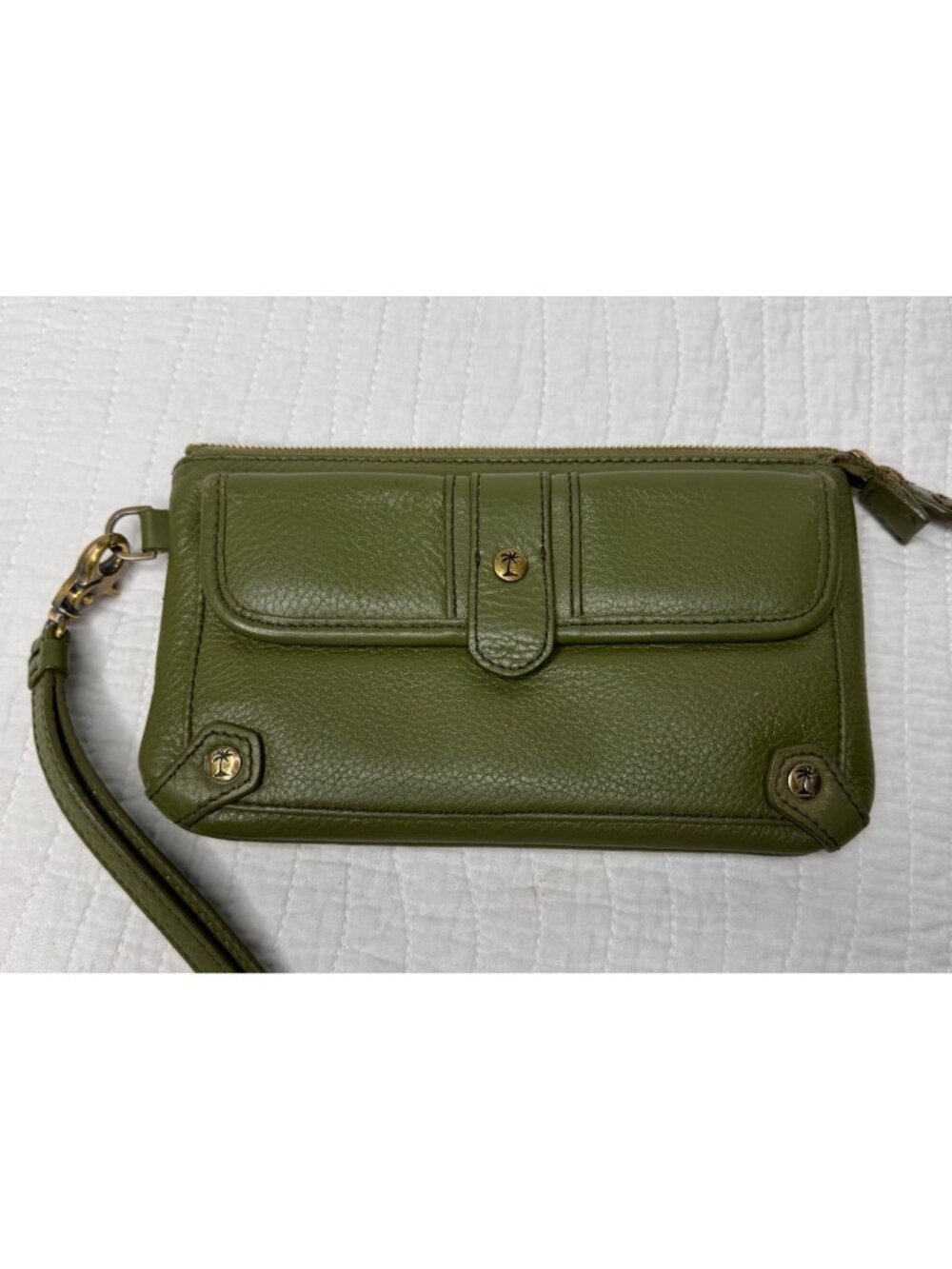 Tommy Bahama Women's Olive Green Leather Wristlet Wallet Tropical Floral